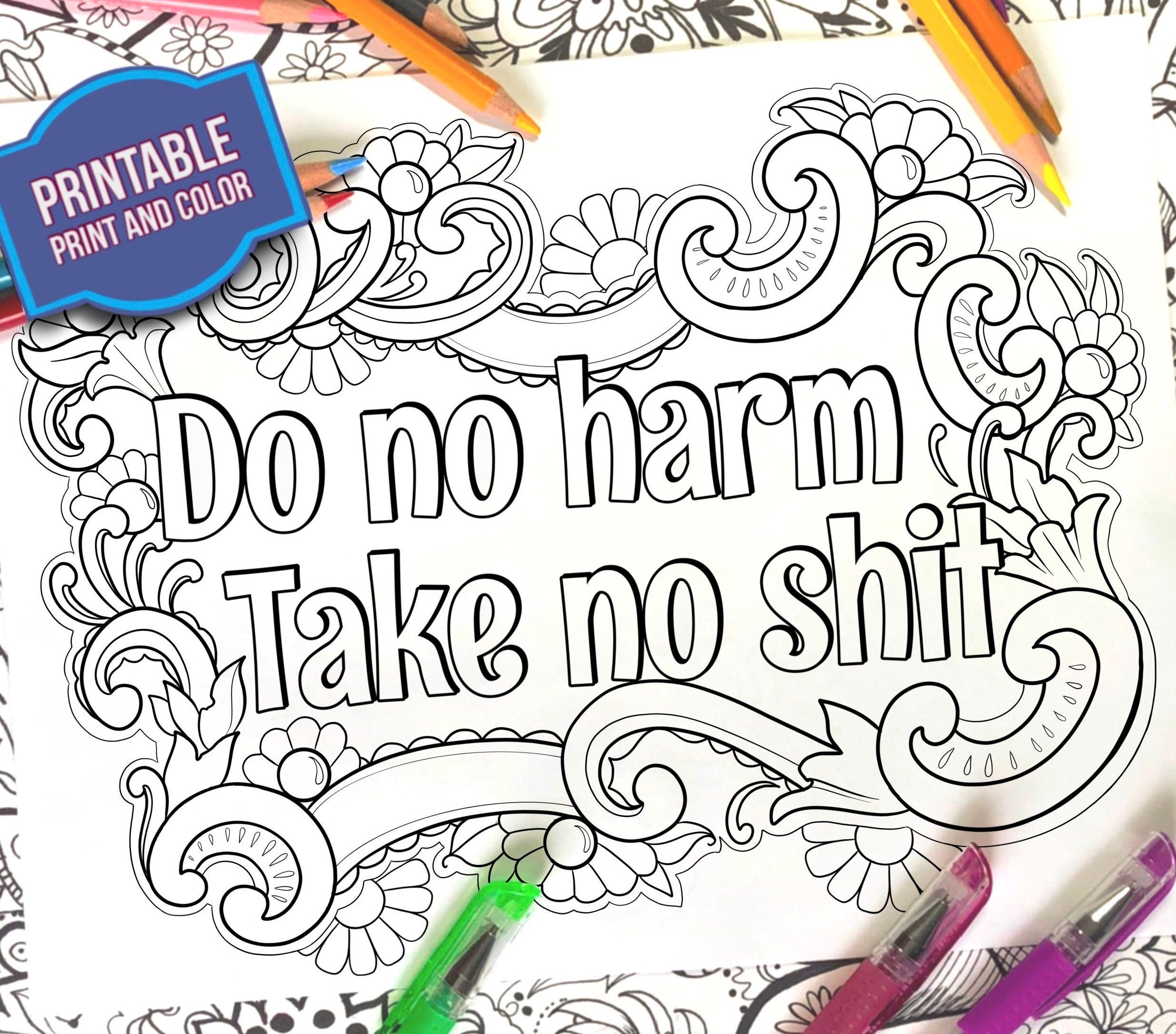 Coloring Page Do No Harm Take No Shit Sassy Coloring Page Etsy coloring-page-do-no-harm-take-no-shit-sassy-coloring-page-etsy