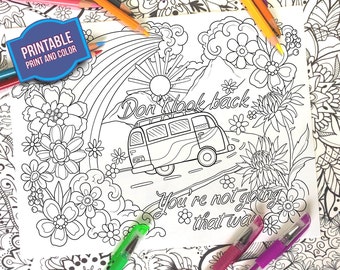 Coloring Page - Don't Look Back You're Not Going That Way - Inspirational Coloring Pages - Print and Color - Positive Mind Set Coloring