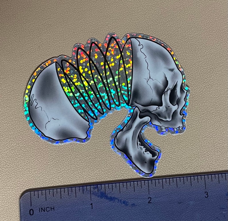 GLITTER Skull Sticker Springy Skull Art Skull helmet sticker reflective stickers shiny glitter sticker laptop Skull Decal image 3