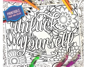 Kleurplaat - Unfuck Yourself - Sassy kleurplaat - Print en kleur - Volwassen kleurplaat - Instant Download kleuren - Quote Coloring