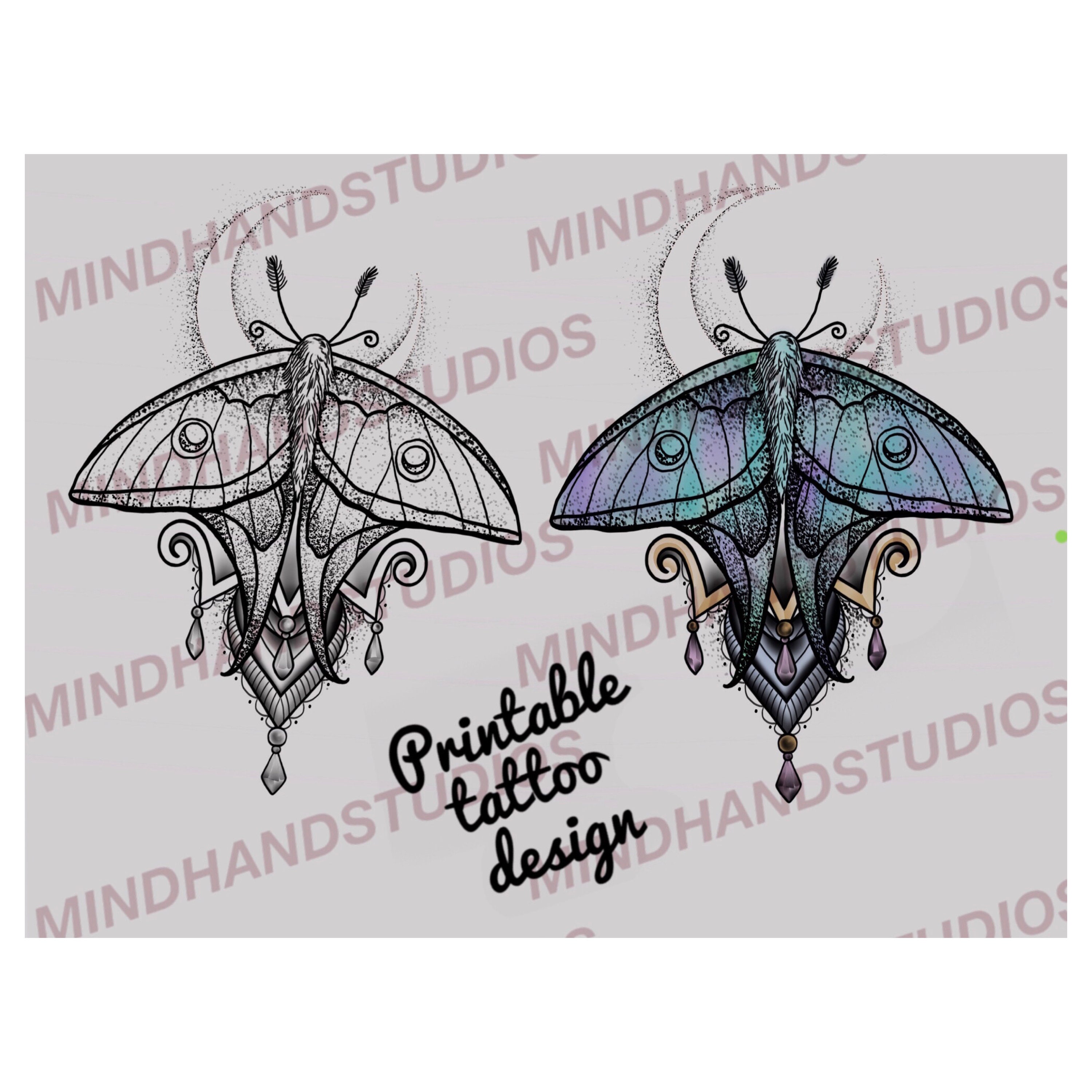 Printable Tattoo Design Jeweled Luna Moth And Moon Design Etsy Printable Tattoo Design Jeweled Luna Moth And Moon Design Etsy
