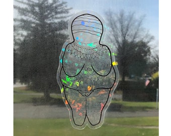 Suncatcher Sticker - Duidelijke Holografische Venus Vrouw van Willendorf Sticker Sticker - Godin Sticker - Body Positive Art - Body Positive sticker