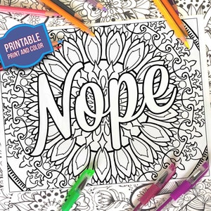 Página para colorear - No - Página para colorear atrevida - Imprimir y colorear - Hoja para colorear para adultos - Descarga instantánea - Páginas para colorear con citas de mandalas