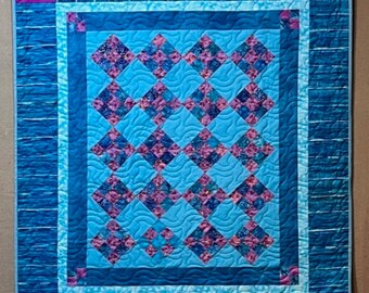 Handmade Amish Style 9 Patch Quilt: Bright Folk Art Baby Quilt