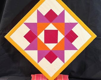 Hand Painted Wood Barn Quilt: Folk Art, Gardener Gift, Nursery Art