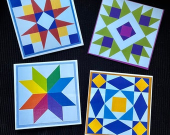 Folk Art Barn Quilt Thank You Cards: Colorful Note Card Set