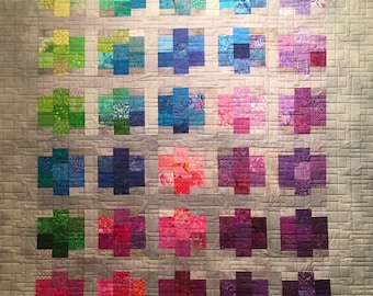 Modern Rainbow Quilt, Cozy Geometric Queen Bedding, Housewarming Gift