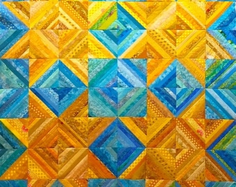 Blue & Yellow String Quilt: Handmade Cotton Lap Quilt