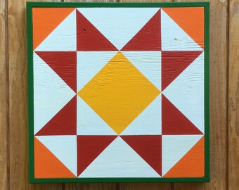 Red Ohio Star, Wood Barn Quilt, hand painted wood Barn Quilt, Barn Quilt, House Décor, Yard Art, wood quilt block