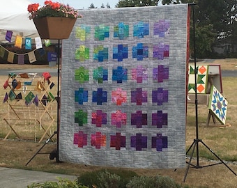 Modern Rainbow Quilt, Quilt with a Cause, Cozy Geometric Queen Bedding, Housewarming Gift