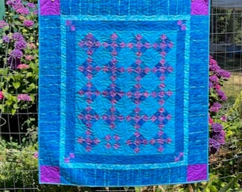 Handmade Amish Style 9 Patch Quilt: Bright Folk Art Baby Quilt