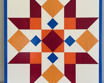Hand Painted Barn Quilt: Red, Yellow & Blue Wood Garden Art