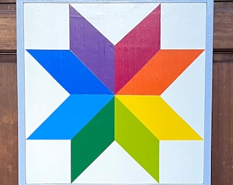 Hand Painted Barn Quilt: Eight Pointed Star Folk Art, Outdoor Garden Decor