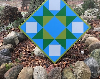 Ohio Star Barn Quilt: Hand Painted Folk Art, Modern Home Decor