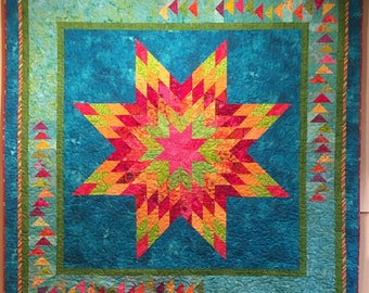 Handmade Lone Star Quilt: Kaffe Fabric, Color Pop Queen Size
