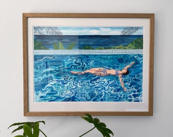 Relax Pool Print | Zwembad | Tropische | Art Print | Kunst aan de muur | Illustratie