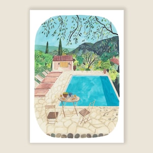 Breakfast by the Pool | Swimming Pool | Nature Art Print | Wall Art | Illustration