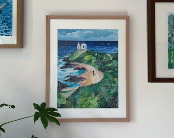 Vuurtoren Print | Kust | oceaan | Nature Art Print | Kunst aan de muur | Illustratie