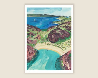 Secret Cove | | Kust | Nature Art Print | Kunst aan de muur | Illustratie