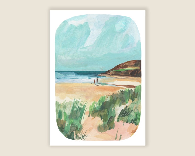 Morning Beach Walk Ocean Coastal Nature Art Print Wall Art Illustration image 2