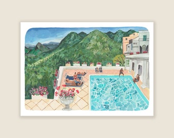 Lazy Day at the Pool | Swimming Pool | Nature Art Print | Wall Art | Illustration