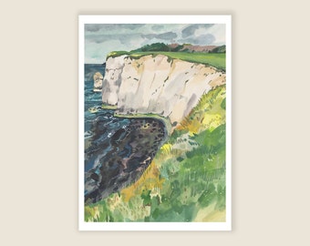 Witte kliffen | Oceaan | Kust | Natuur Art Print | Kunst aan de muur | Illustratie