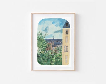 Parijs afdrukken | Eiffeltoren | Daken van Parijs | Natuur Art Print | Kunst aan de muur | Illustratie