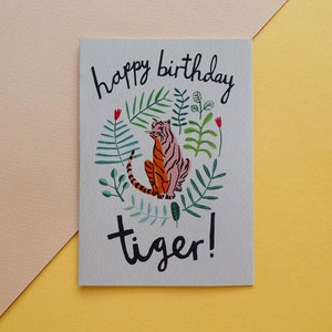 Buon compleanno Tigre / Tigre / Giungla / Illustrazione / Biglietto di compleanno / Botanico / Animale