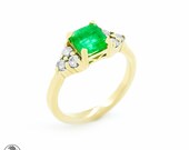 Emerald Ring, Yellow Gold Ring With An Emerald, Emerald Cut Engagement Ring With Diamonds, Simple Emerald Cut Emerald Ring LDR02502
