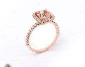 Morganite Ring, Diamond Halo Engagement Ring, Cushion Morganite With a Halo, Morganite Rings, Blushing Rose Collection LDR02634