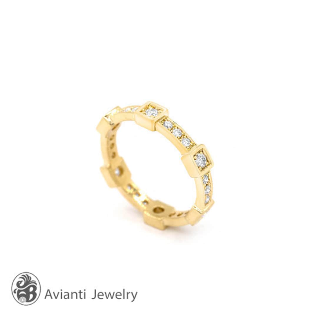 14K Yellow Gold Diamond Eternity Wedding Band - Etsy