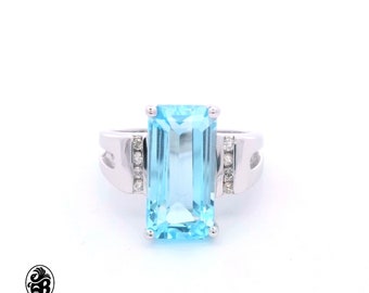 Topaz Ring, Blue Topaz Prong Set Topaz Engagement Ring, Swiss Blue Topaz Ring W/ Diamonds, Solitaire White Gold Topaz Ring, Statement Ring