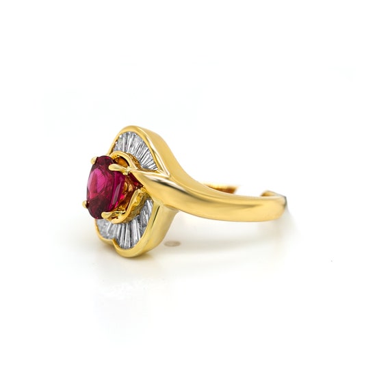 Pigeon Red Ruby Diamond Ring: 18K Yellow Gold Bal… - image 2