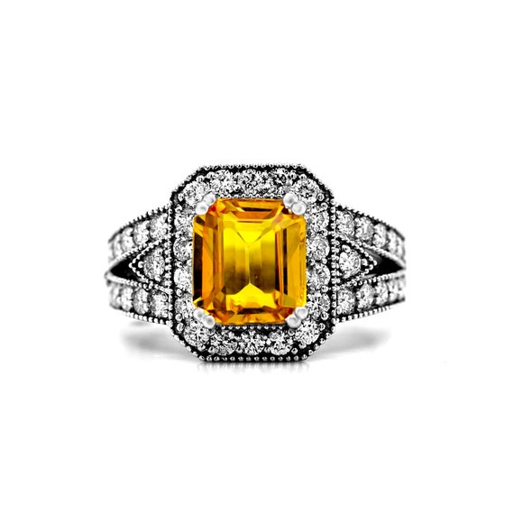 Engagement Ring, Yellow Sapphire Engagement Ring, 