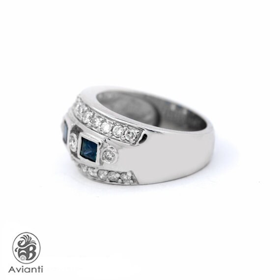 Sapphire Band, Diamond Sapphire Ring, Square Sapp… - image 3