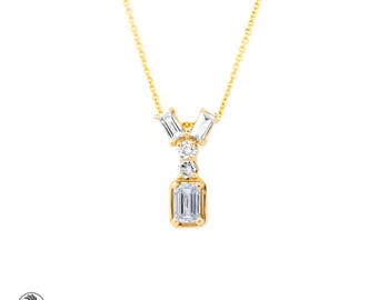 Diamond Necklace, Emerald Cut Diamond Necklace, Necklace With Baguettes, 14kt Yellow Gold Necklace, April Birthstone Baguette Necklace