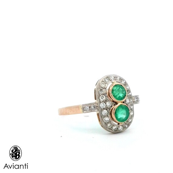 Vintage 18k Yellow Gold Emerald Diamond Ring: 198… - image 2