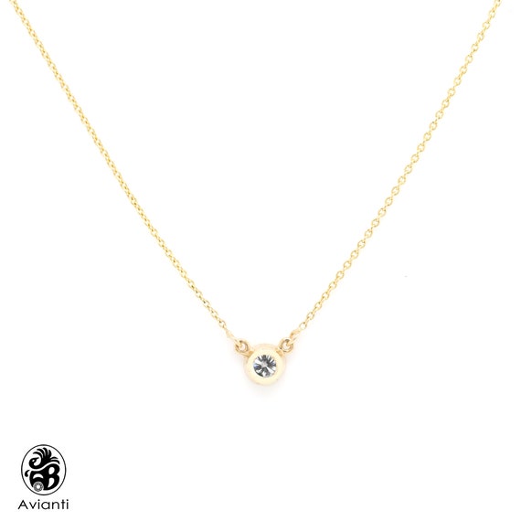14K Or Jaune Finition 1//2 Ct Rond Diamant Solitaire Lunette Pendentif 18/" Chaîne