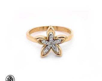 Rose Gold Ring, Flower Rose Ring, Ring with Diamonds,  Two Tone Diamond Ring, Daisy Flower Ring, Diamond In Rose Gold Ring