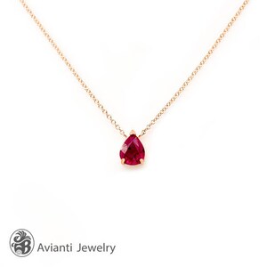 Pear Ruby Necklace: 1.37 Carat Pigeon Red, 14K Rose Gold
