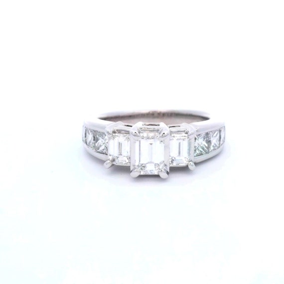 Engagement Ring, Emerald Cut Three Stone Ring, Vi… - image 1