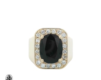 Mens Onyx Ring | Oval Black Onyx And Diamond Men's Ring Crafted In Solid Yellow Gold