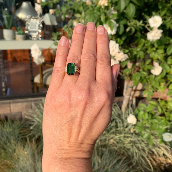 Cushion green tourmaline and diamond trilogy ring in platinum – Aardvark  Jewellery