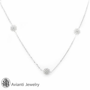 Diamond Flower Necklace: 14k White Gold Filigree Necklace