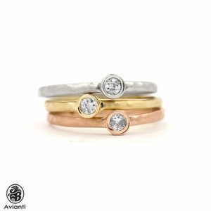 Diamond Tricolor Ring, Bezel Set Stackable Rings, Organic Style ...