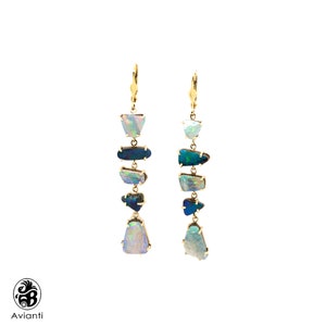Opal Earrings, Dangling Natural Opal Earrings, 14 Karat Gold Opal Earrings, Lever Back Earrings, Earrings with boulder Opals, Drop Earrings