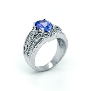 Oval Tanzanite Ring: 14K White Gold, Diamond Accent