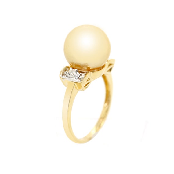 Pearl Ring, Golden Pearl And Diamond Ring, Baguett
