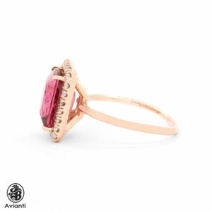 Tourmaline Ring, Rose Gold Ring, Dusty Rose Tourmaline Diamond Ring, Rose Gold and Single Halo Ring, Sqare Pink Tourmaline Ring image 4