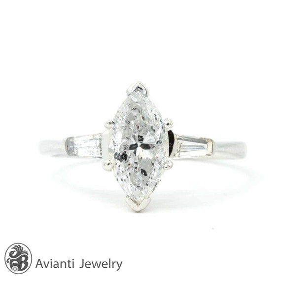 Platinum 3.32ctw Pear Cut and Baguette Diamond Engagement Ring | Kin  Jewellery